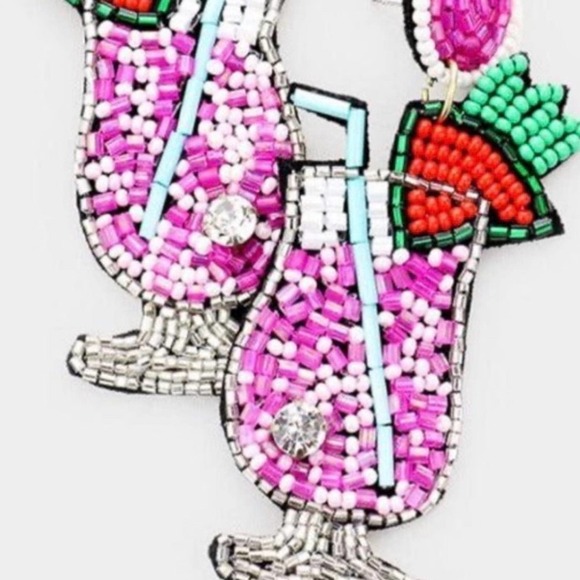 Cocktail Pink Purple White Seed Bead Felt Back Earrings by Treasure Jewels‎ NEW - Picture 6 of 12